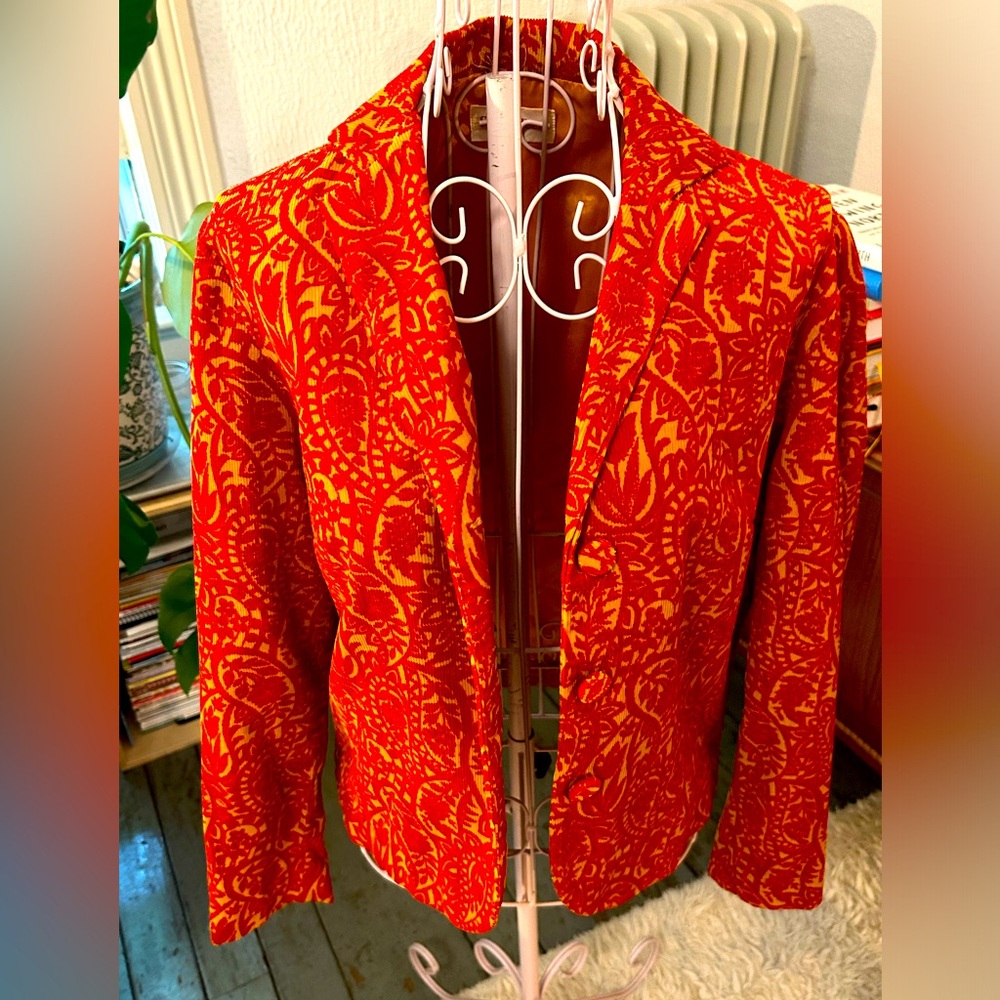 Vintage red and marigold paisley corduroy blazer